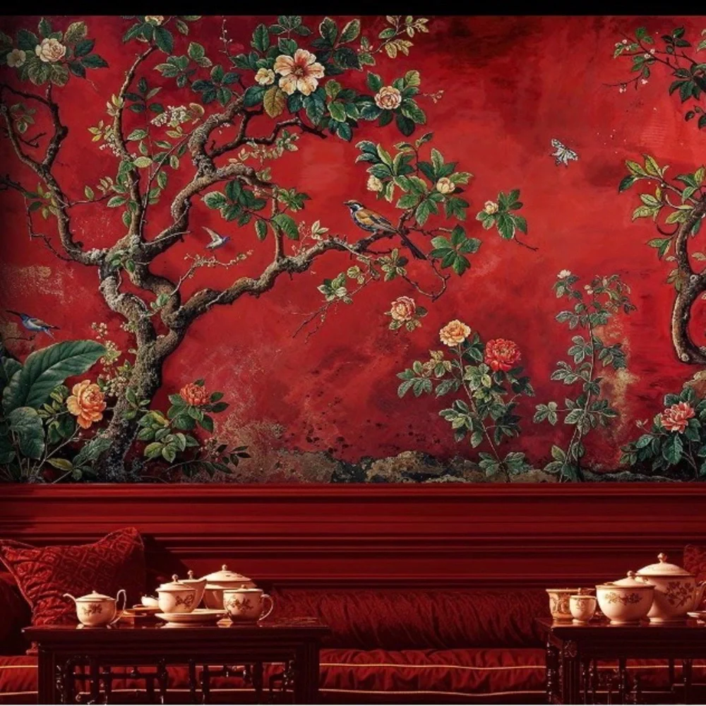 Elegant Red Floral Wall Mural